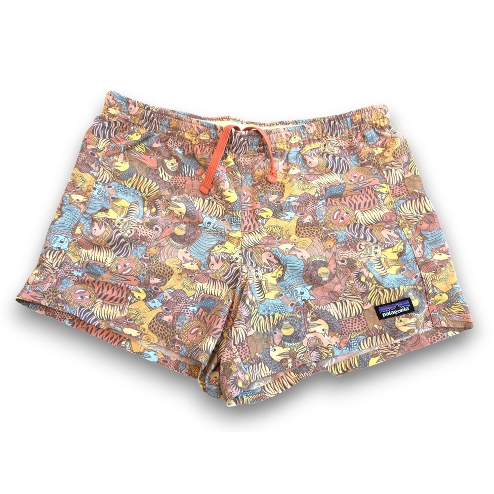 Patagonia Kids Multicolor Animal Print Shorts with Coral Drawstring